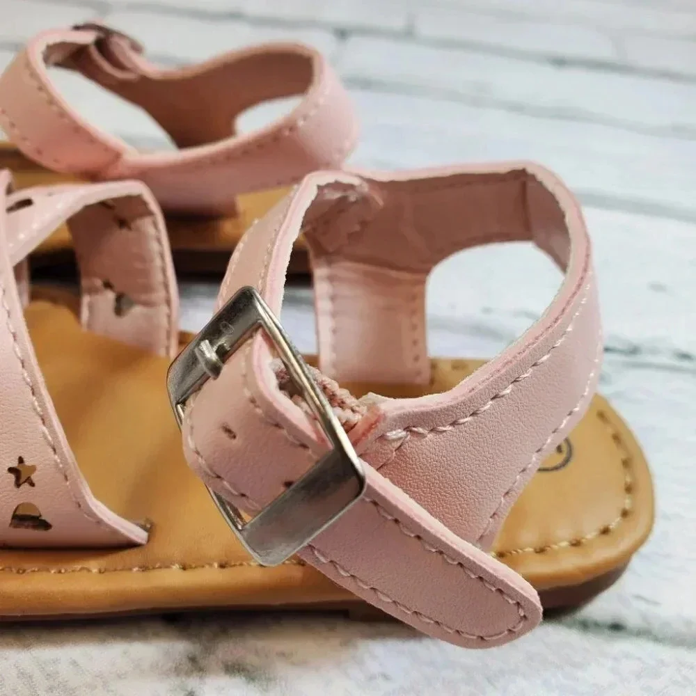 Pink Heart Cutout Sandals. Toddler Girl Summer Shoes.